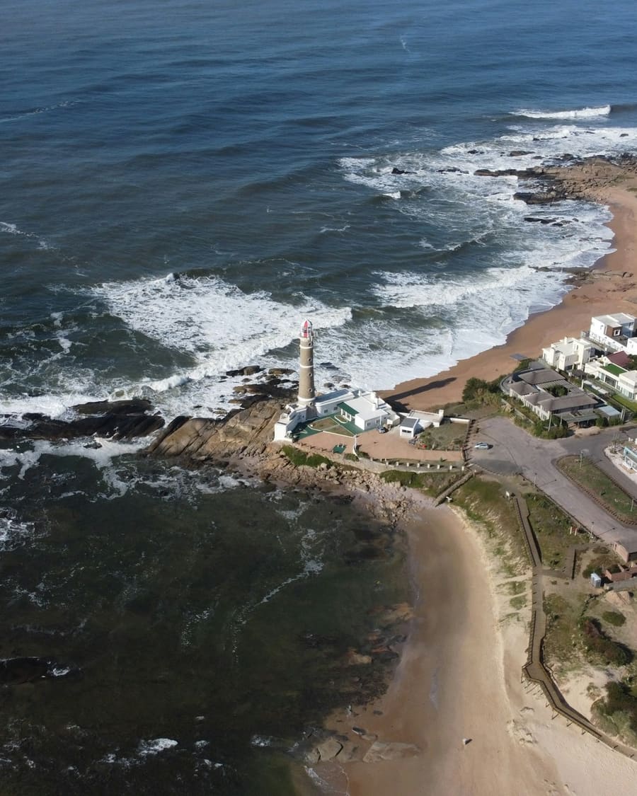 The José Ignacio peninsula from the air, surf on both sides