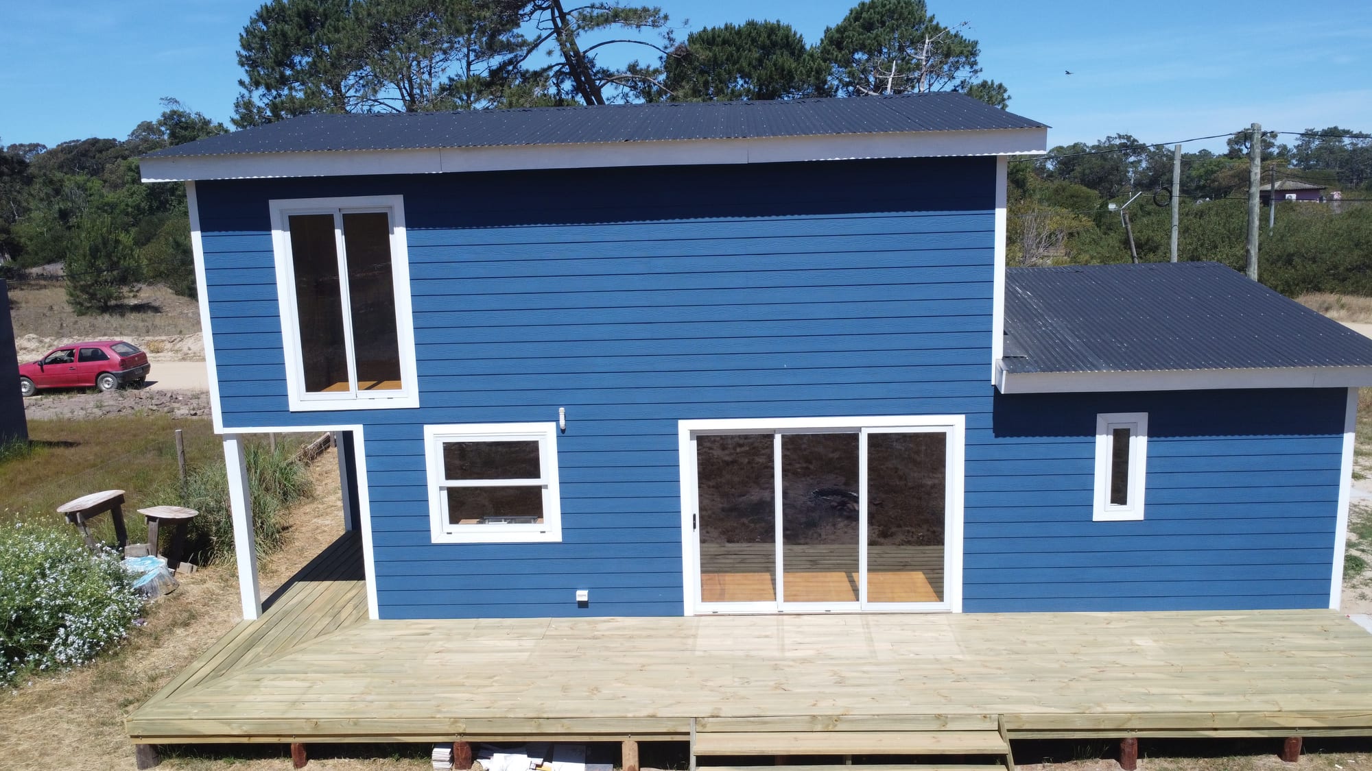Rear of Casa Azul with large sliding doors to the timber terrace.